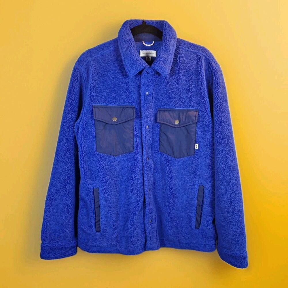Sherpa Fleece Free Assembly Blue Button-up Work Jacket Womens Sz Med Cabincore